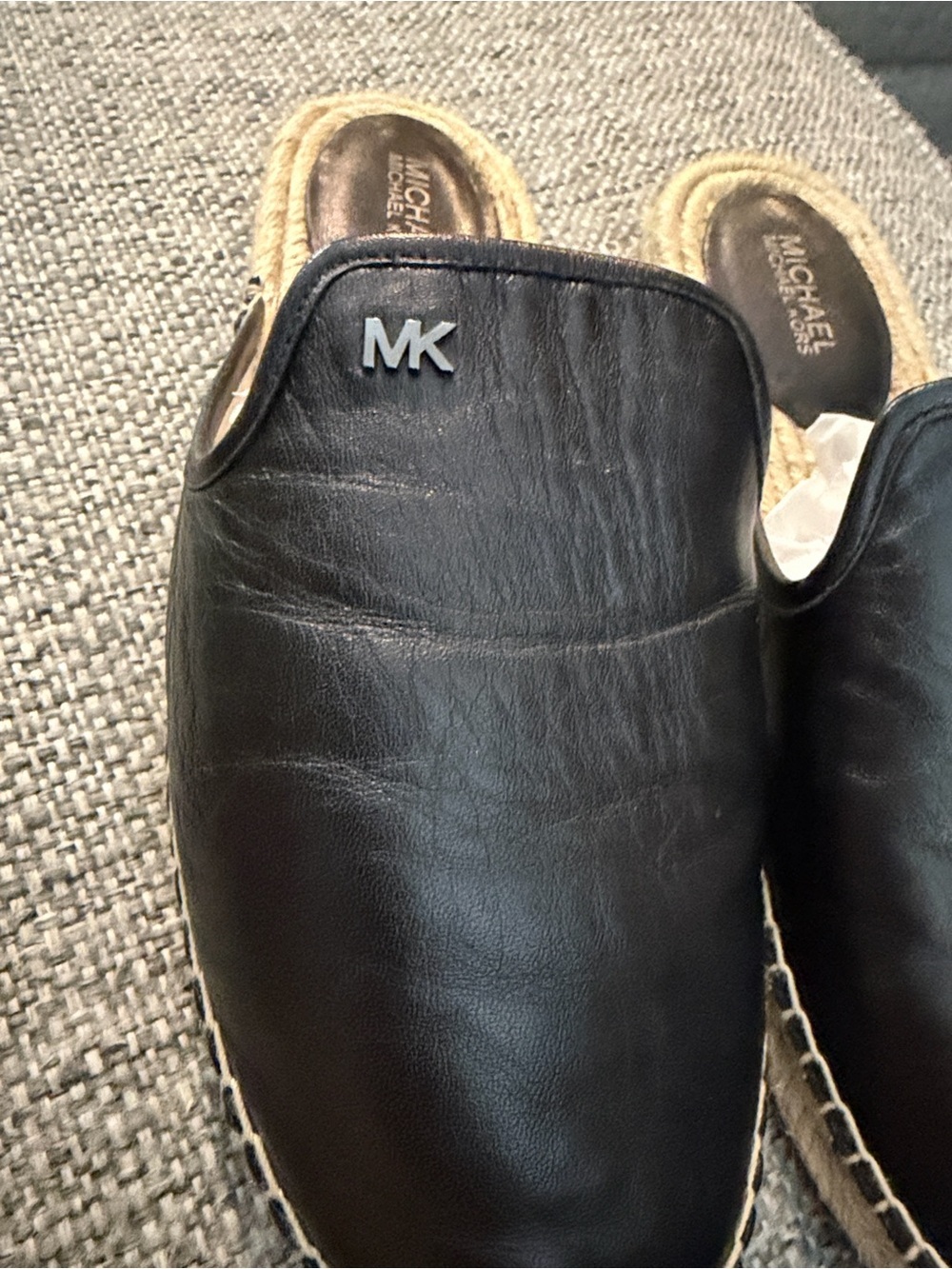 Michael Kors Women’s Black Leather Espadrille Slide Mules Size 7.5 - Picture 4 of 7